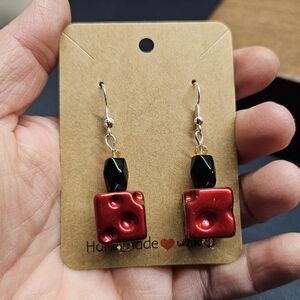 Red & Black Earrings w/Champagne Color Crystals New